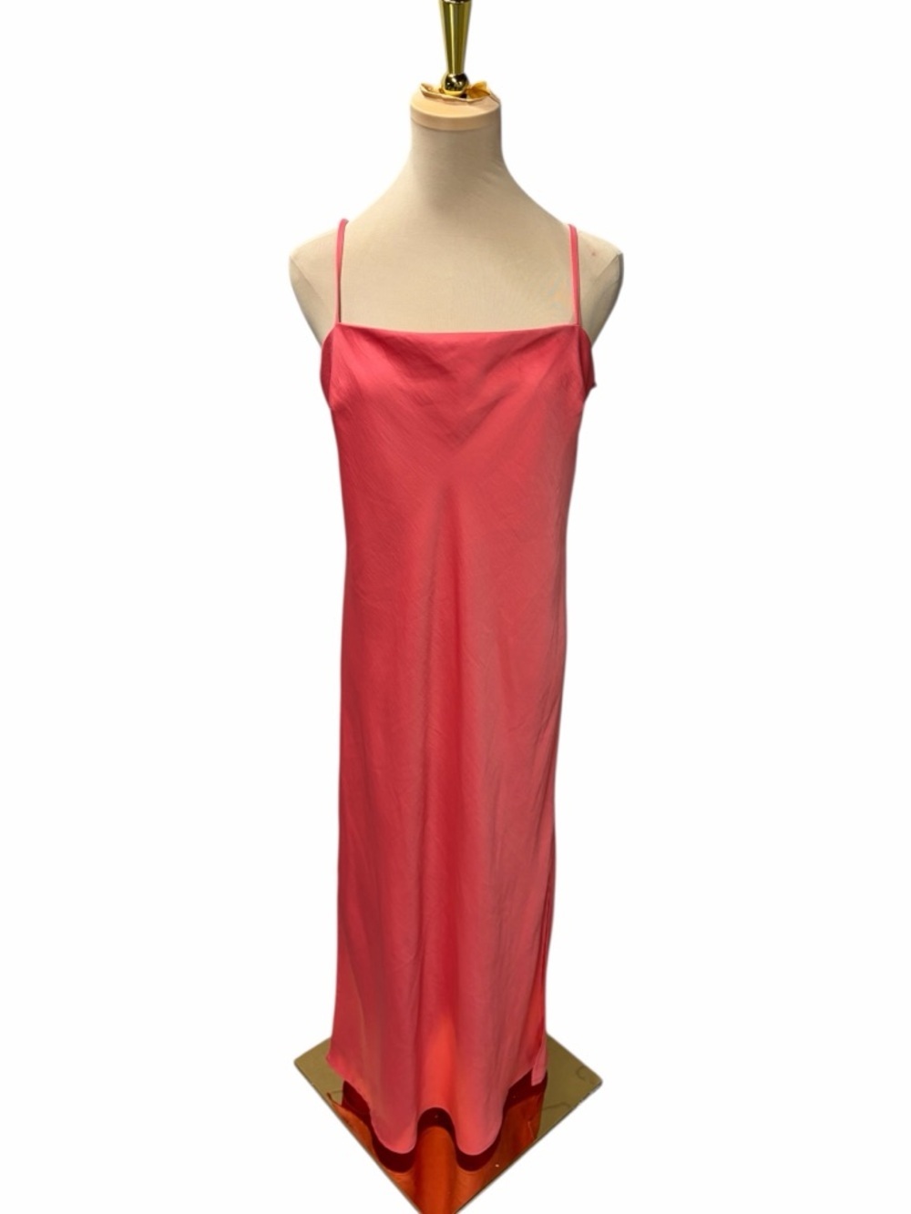 A New Day Coral Satin Slip Maxi Dress Spaghetti Strap spring wedding guest dress
